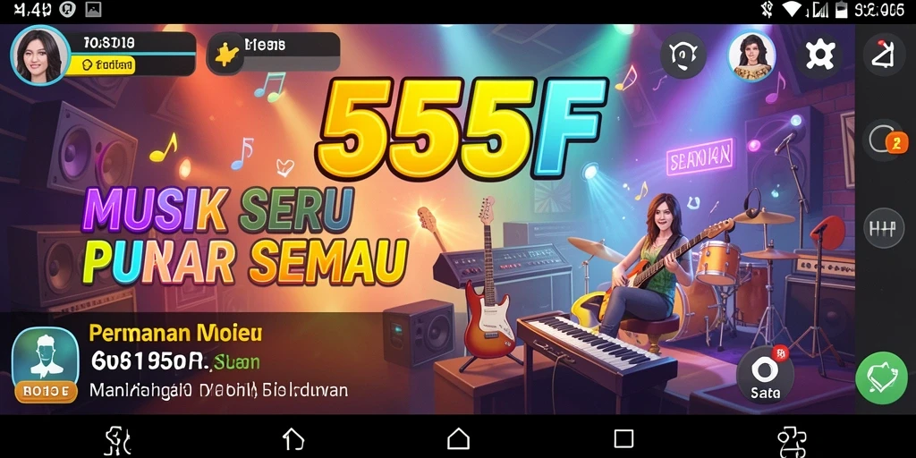 Screenshot utama 555F menampilkan gameplay musik yang interaktif.