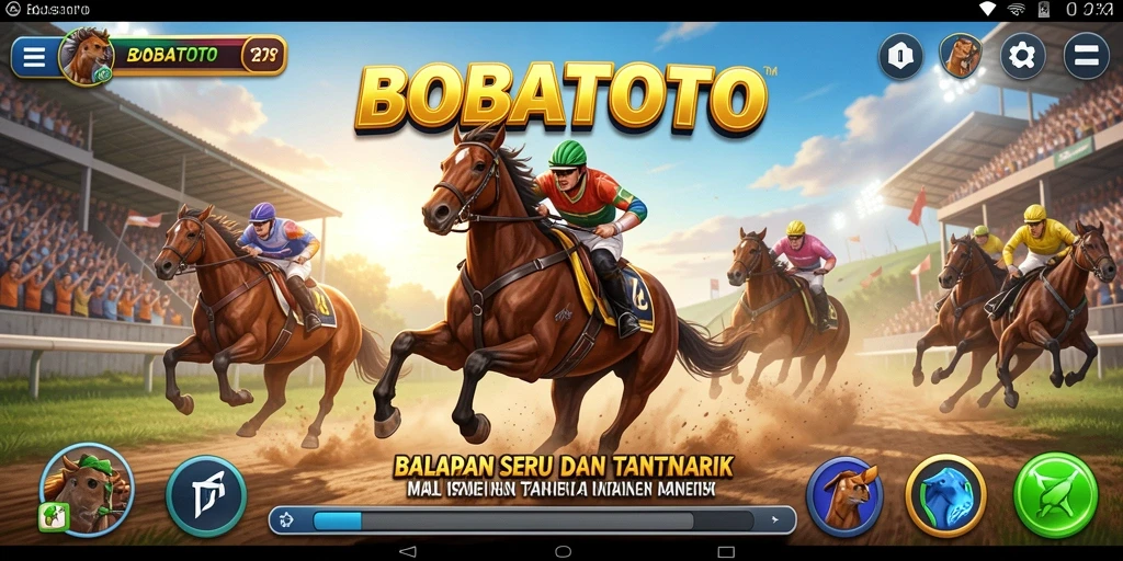 Screenshot gameplay BOBATOTO yang epik dan penuh aksi balapan.