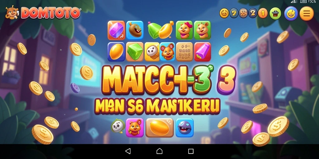 Tangkapan layar DOMTOTO menampilkan gameplay seru Match-3 yang penuh warna.