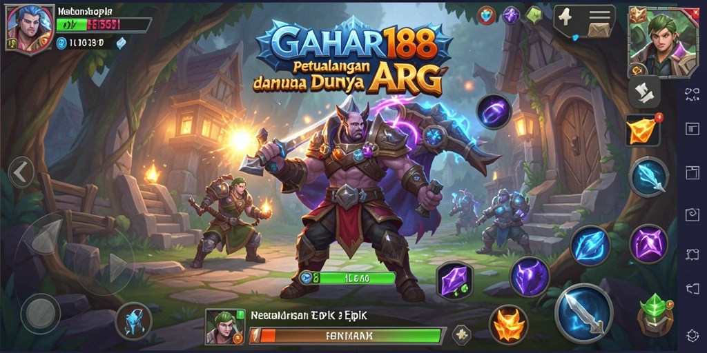 Screenshot utama GAHAR188 menampilkan pertarungan epik di dunia fantasi.