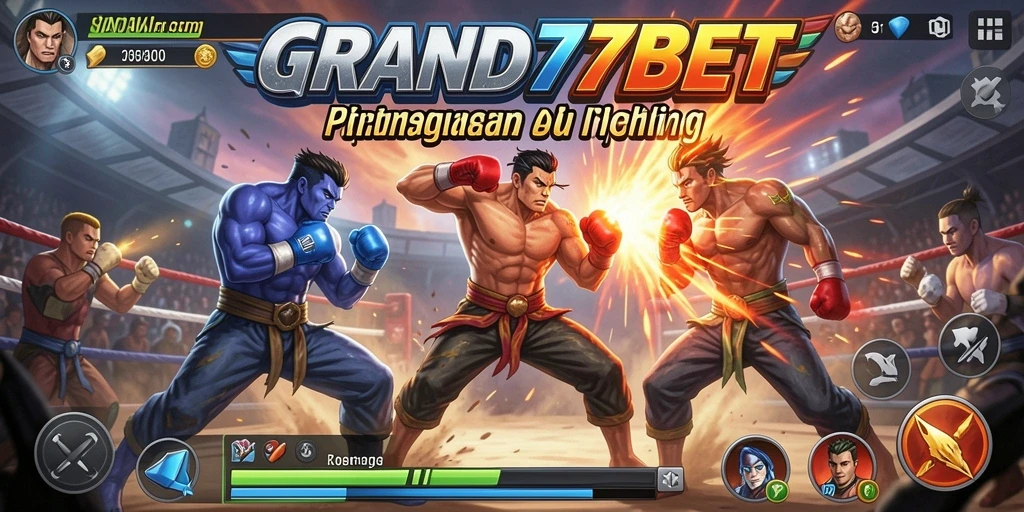 Screenshot menampilkan pertarungan seru di GRAND77BET dengan grafik menarik.