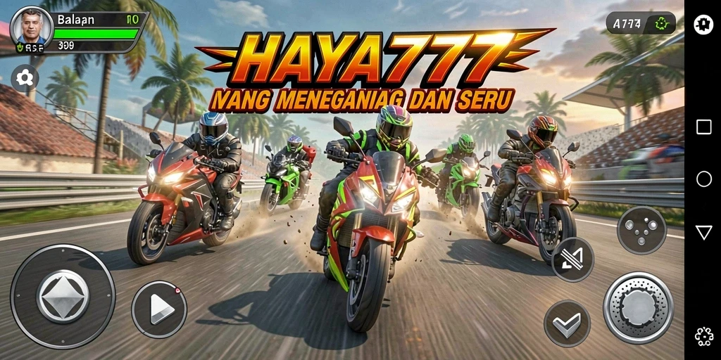 Tampilan gameplay balapan motor yang seru dan mendebarkan di HAYA777.