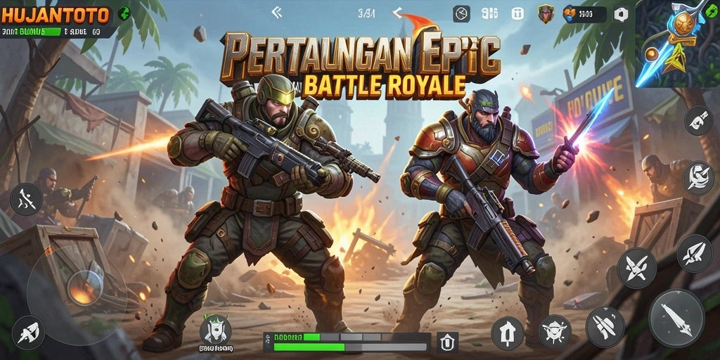 Tampilan gameplay seru di arena pertarungan HUJANTOTO.