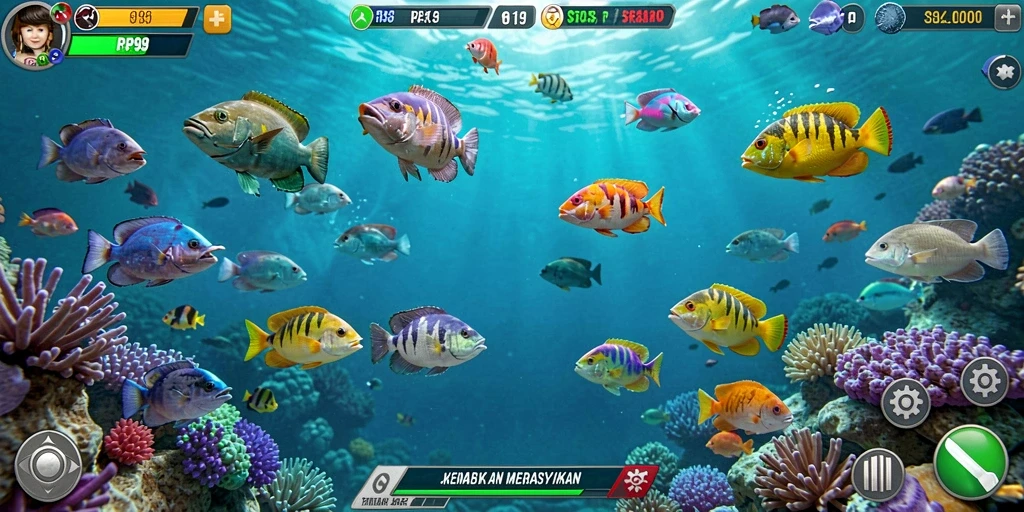 Screenshot gameplay RP99 menampilkan aksi tembak ikan yang mendebarkan.