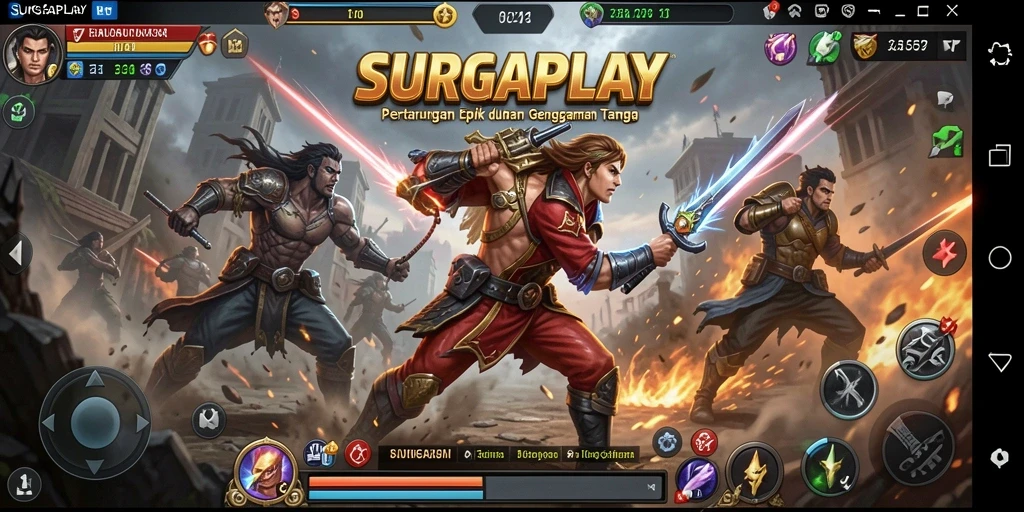 Tampilan seru dari pertarungan yang intens di SURGAPLAY.