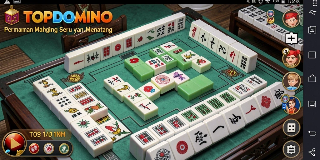 Tampilan gameplay TOPDOMINO dengan ubin Mahjong yang menarik.
