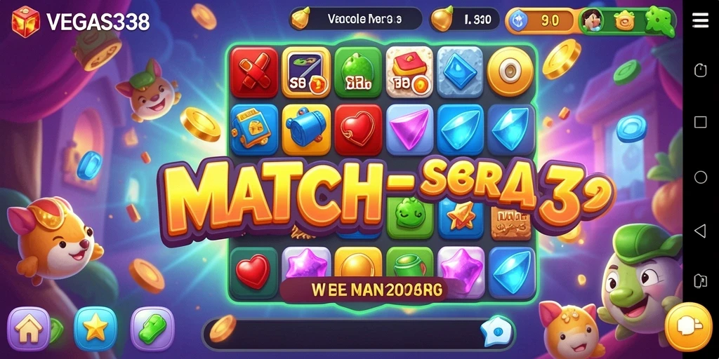 Tampilan mendebarkan gameplay Match-3 di VEGAS338.